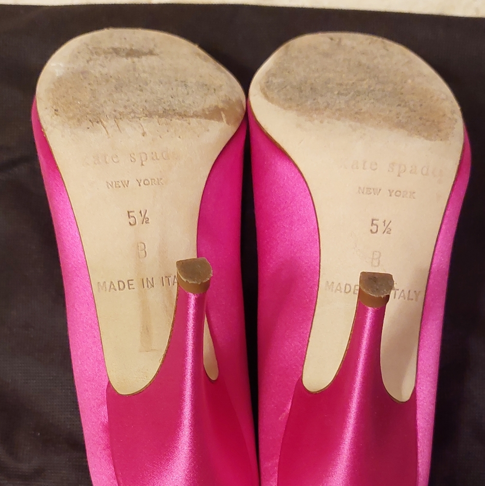 Kate Spade Clarice Pink Satin Bow Open Toe Stiletto Pumps, size 5.5B - Picture 7 of 7